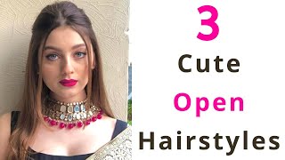 3 Cute Open Hair Hairstyles  Saree Hairstyles  Straight Hair hairstyles  Hair Style Girl [upl. by Retsevlys]