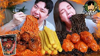 ASMR MUKBANG 불닭볶음면 amp 치즈 스틱 amp 양념 치킨먹방 FIRE Noodle amp FRIED CHICKEN amp CHEESE STICK EATING SOUND [upl. by Neufer]