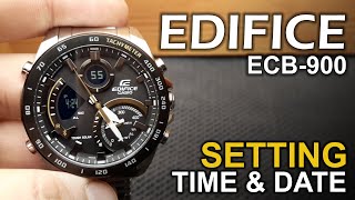 Casio Edifice ECB900  Setting Time and Date Tutorial [upl. by Airamzul]