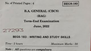 IGNOU Question paper BEGS 183 Writing and study skills  ba general previous year term end exam [upl. by Ahsienahs]