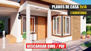 PLANO DE CASA 3 Habitaciones Download DWG  PDF [upl. by Arze35]