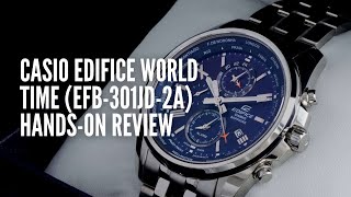 Casio Edifice World Time EFB301JD2A HandsOn Review [upl. by Ardena]