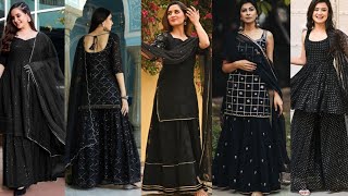 Beautiful Black Sharara And Gharara DesignsBlack Colour Palazzo Suit IdeasLatest Black Suit 2022 [upl. by Worsham458]