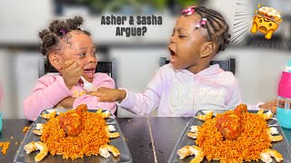 JOLLOF RICE amp CHICKEN Mukbang Asher amp Sasha had a fight 😱 [upl. by Glovsky]