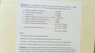 Comptabilité analytique  coût variable seuil de rentabilité fiche 8 [upl. by Karolina]