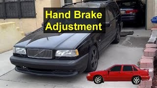 Hand emergency parking brake handle adjustment Volvo 850 S70 V70 etc  VOTD [upl. by Reerg]