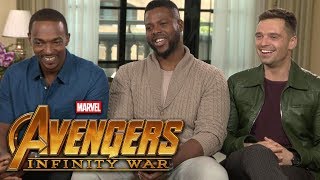 Avengers Infinity War Anthony Mackie Sebastian Stan and Winston Duke FULL INTERVIEW [upl. by Ardnola808]