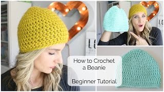 How to Crochet a Beanie  Beginner Tutorial [upl. by Eelamme]