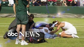 US tennis star collapses midmatch at Wimbledon [upl. by Carree206]