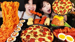 ASMR MUKBANG 편의점 핵불닭 미니 떡볶이 amp 핫도그 amp 치즈 피자 FIRE Noodle amp HOT DOG amp CHEESE PIZZA EATING SOUND [upl. by Shiff]