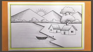 Scenery Drawing Tutorial  Village landscape Scenery Art  Pencil Drawing [upl. by Trager]