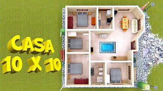 Plano de Casa de Campo 10x10 mts  House Plan 10x10 [upl. by Vick]