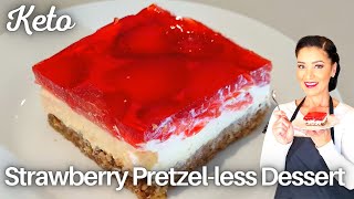 Keto Strawberry Pretzel Dessert  Brown Butter Pecan Crust [upl. by Sivahc]