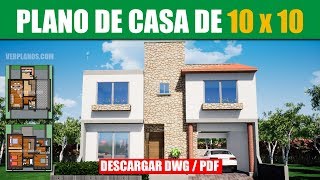 ➜ PLANO DE CASA de 2 pisos 3 Habitaciones Con Medidas PDF y DWG [upl. by Irtimed]