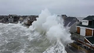 02022021 Scituate MA  Drone shots of massive waves crash into homes flooded and damaged homes [upl. by Odrawde]