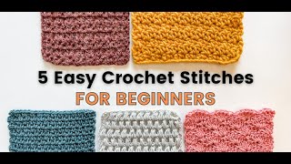 5 CROCHET STITCHES FOR BEGINNERS V Moss Puff Griddle amp Shell [upl. by Burney979]